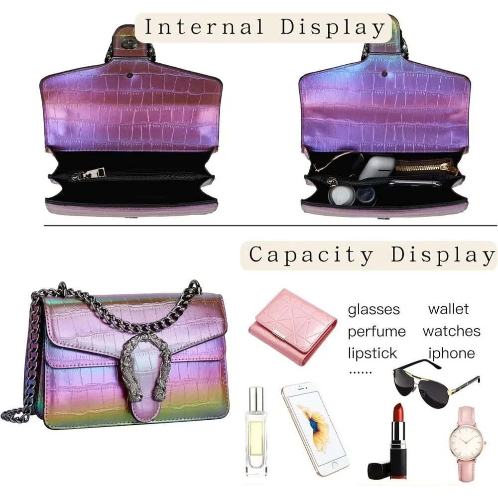 ⚡ Women's Purple Leather Vintage Snake Print Crossbody Square Satchel Handbag